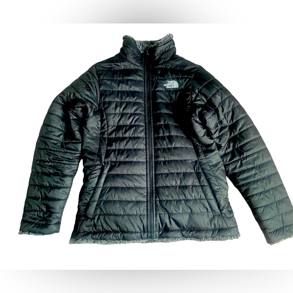Girl’s North Face reversible puffer/fleece jacket; size 14/16